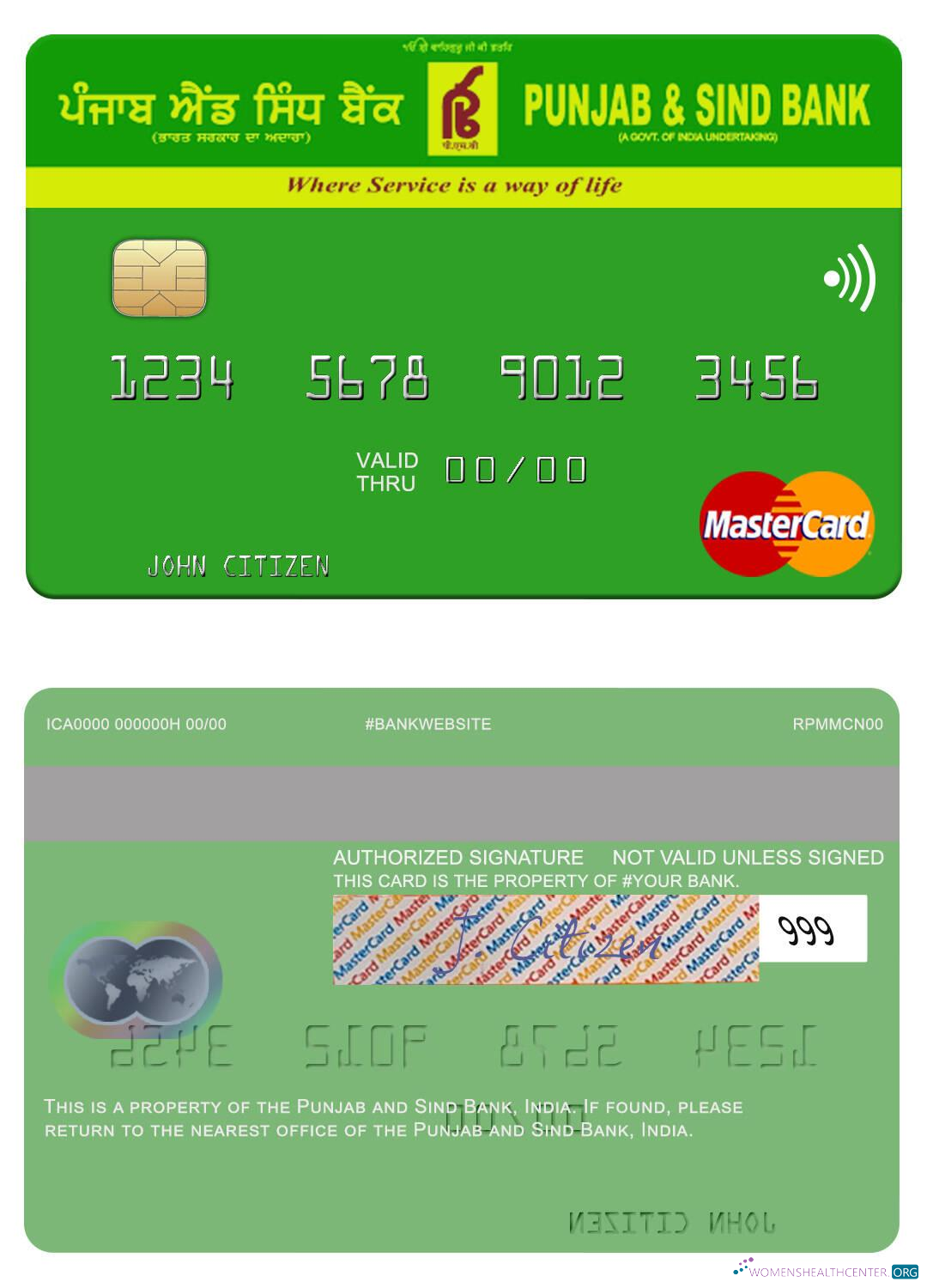 Download India Punjab and Sind Bank mastercard Photoshop template